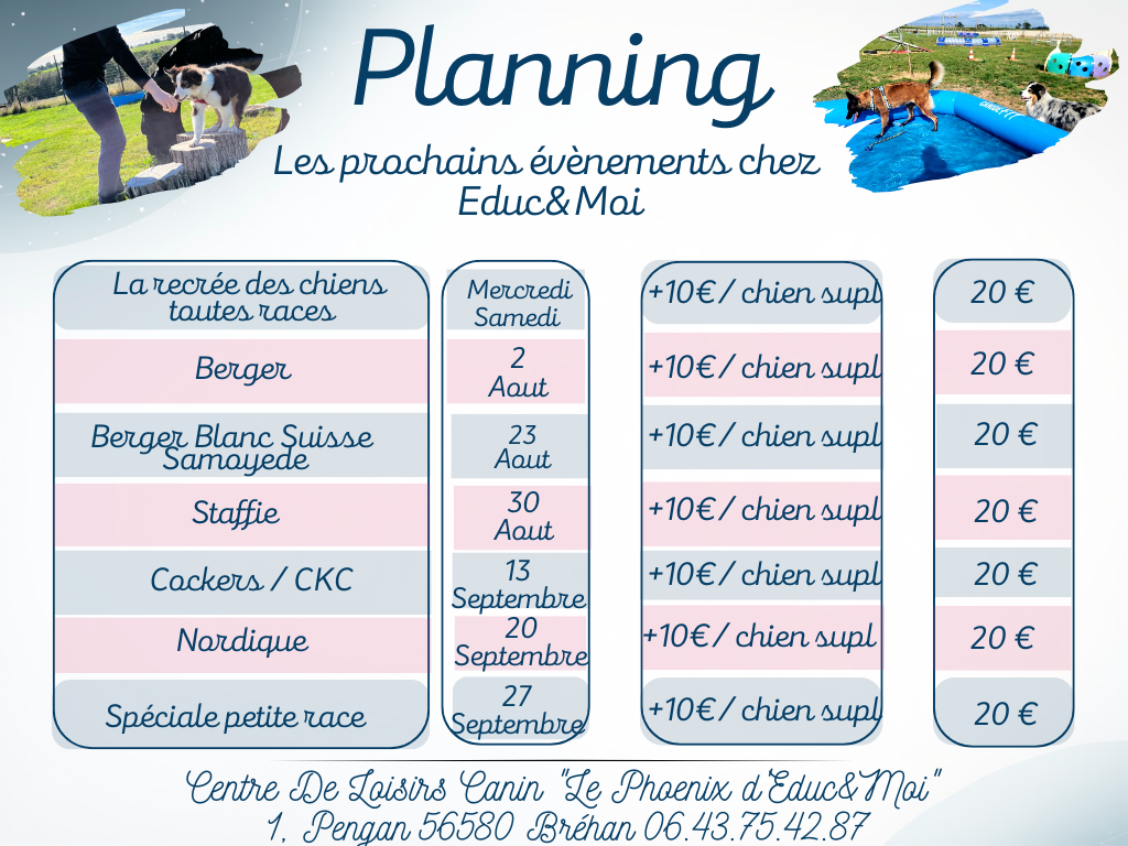 la photo montre le planning des rassemblements de race de aout et septembre