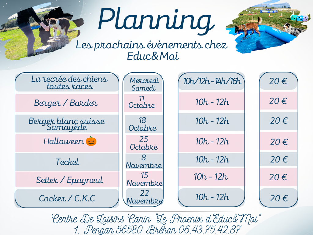 la photo montre le planning des rassemblements de race de aout et septembre